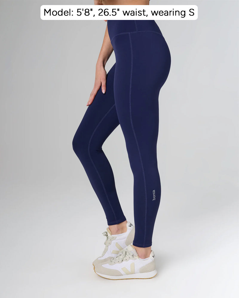 ROMA in color mare-blu, side view, Model: 5'8", 26.5" waist, wearing S