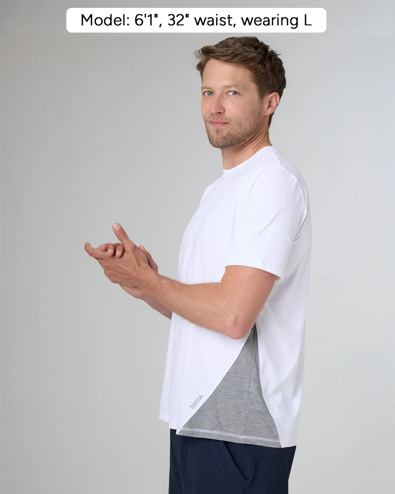 BONTEC in color Bianco, side view, Model: 6'1", 32" waist, wearing L